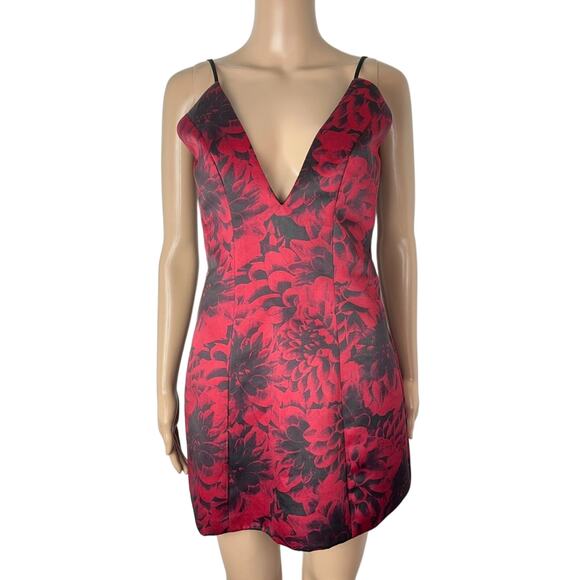 NBD x Revolve Comeback Floral Print Red Black Open Back A-Line Mini Dress - Picture 2 of 12